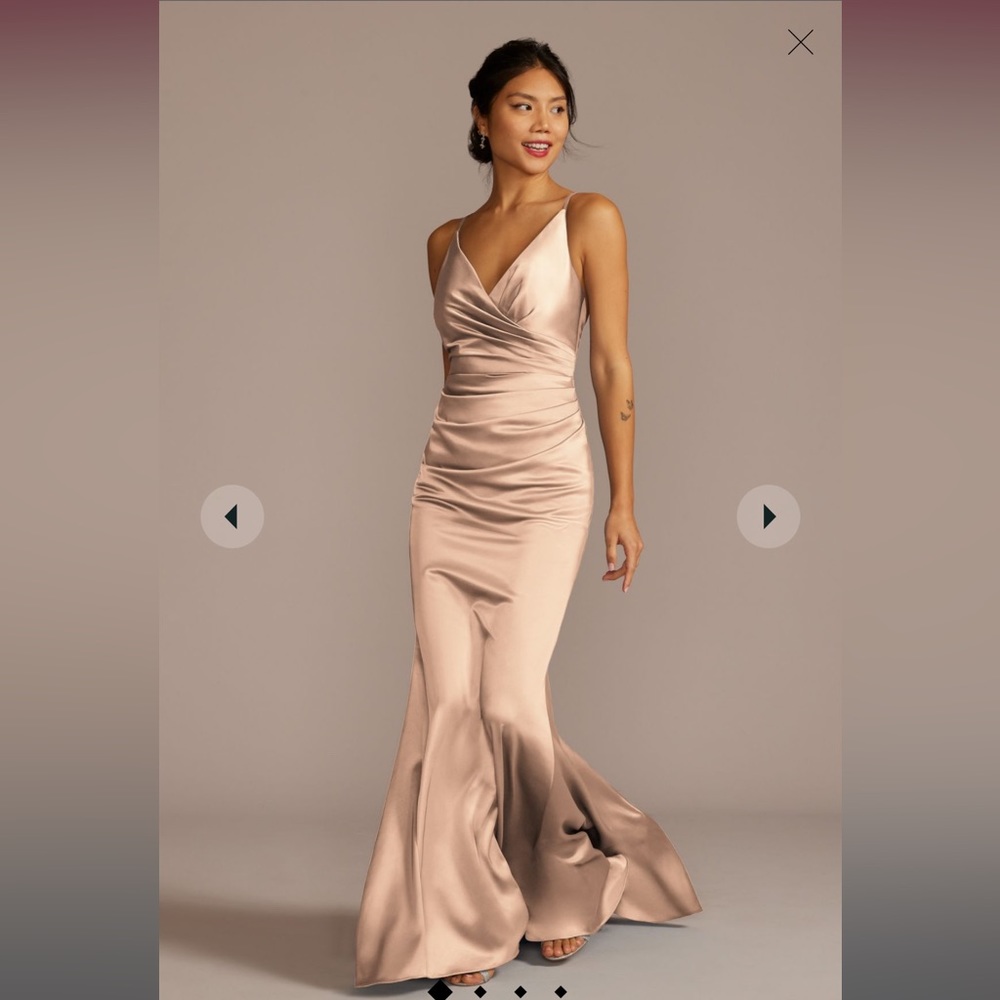David’s Bridal satin spaghetti strap mermaid bridesmaid dress